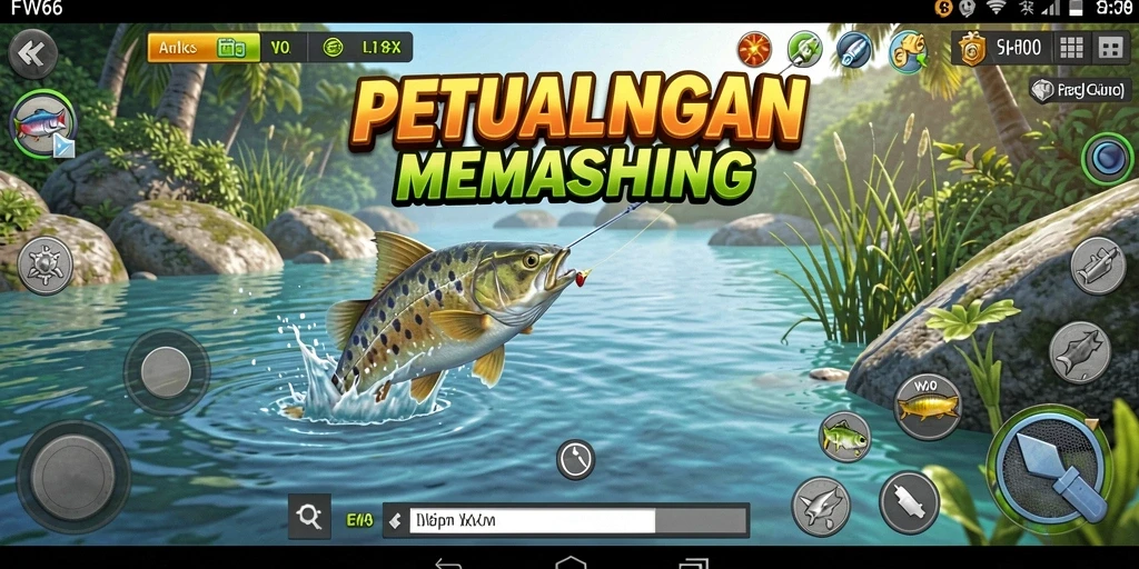 Screenshot gameplay FW66 dengan tampilan memancing yang menarik.