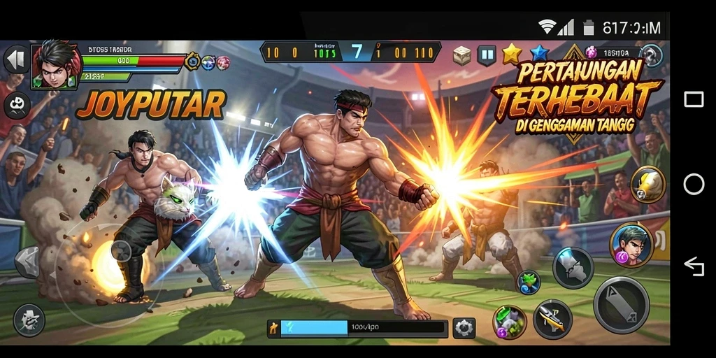Screenshot permainan JOYPUTAR menunjukkan aksi pertarungan yang mendebarkan.