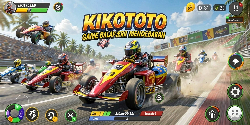 Tampilan gameplay KIKOTOTO yang penuh aksi saat balapan.