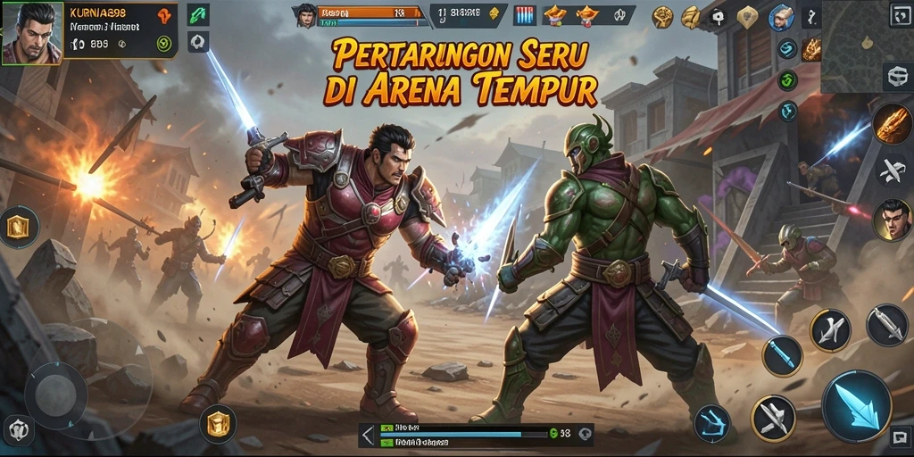 Screenshot KURNIA898 menampilkan pertarungan mendebarkan antar karakter di arena.