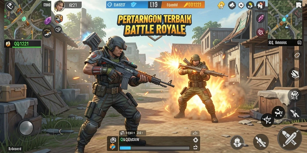 Tampilan aksi menegangkan dalam gameplay QQ1221 Battle Royale.